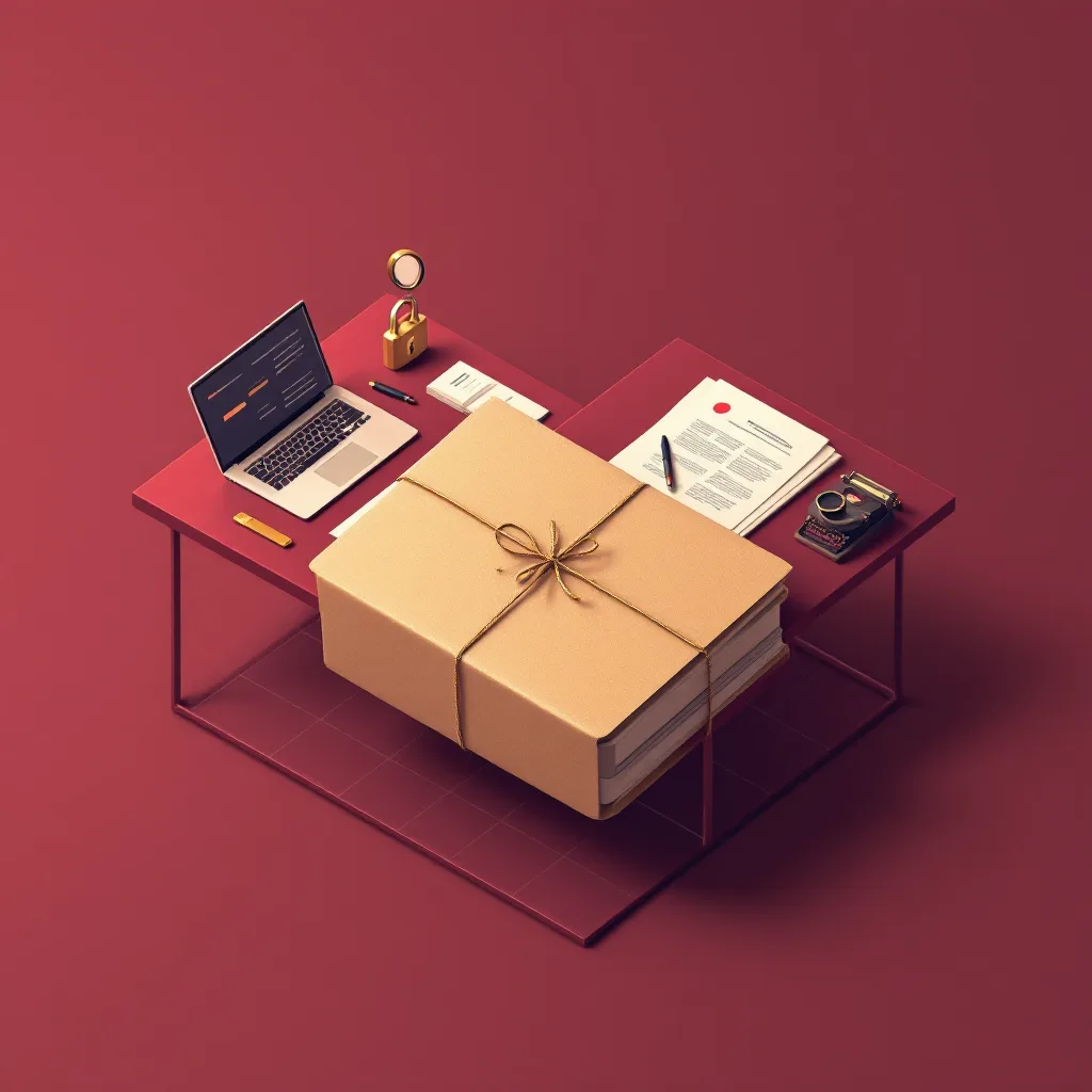 Isometric illustration of two facing desks joined by a single case file — evidence on one side, a marked-up report on the other
